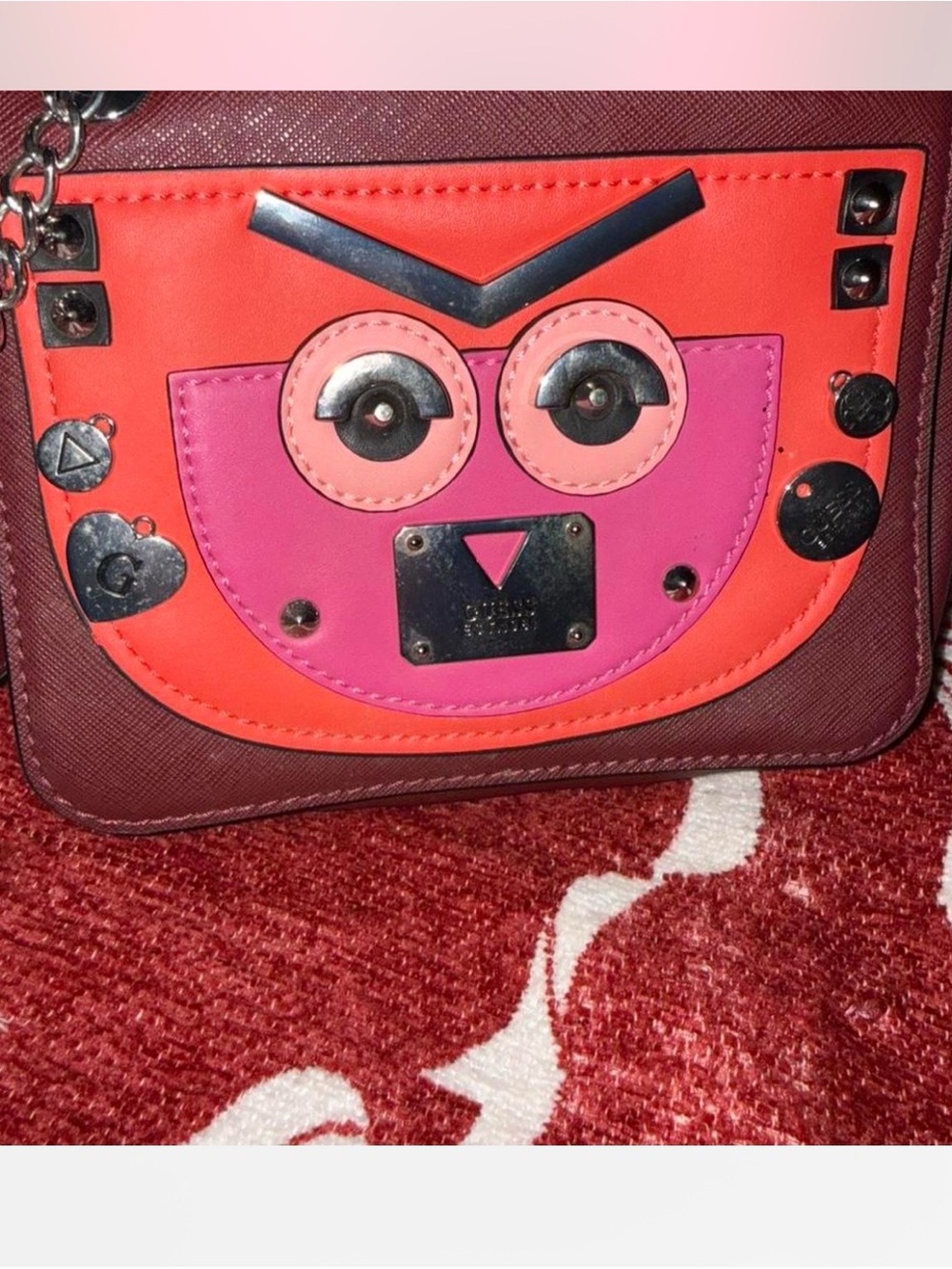 Guess Vibrant Pink & Coral Face-Accent Crossbody Bag